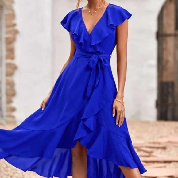 Lovely SummerTime Flowy Ruffle Belted Midi Dress blue - Picture 5 of 6